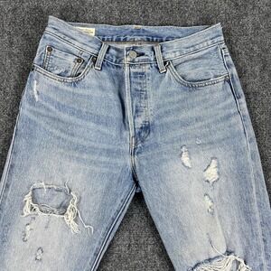 Levis 501 Premium Jeans Mens 28x32 Light Wash Distressed Straight Denim Pants